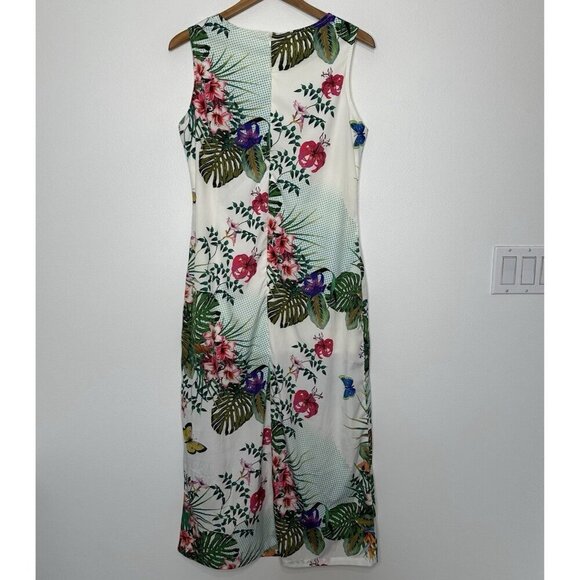 Neharsha Sleeveless Midi Dress Size M Butterfly Floral Tropical Slit Beach - Picture 10 of 13